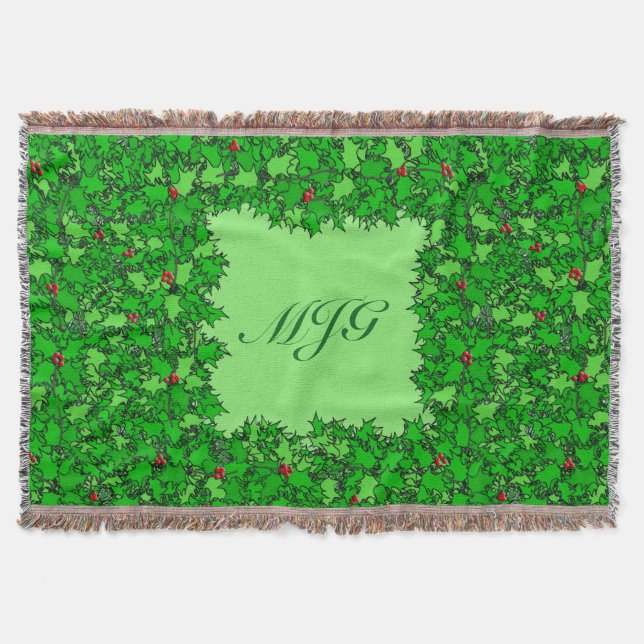 Holly Wreath mit Monogram, Dunkelgrün Decke (Vorderseite)