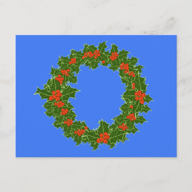 Holly Wreath & Red Berries zu Weihnachten Postkarte (Vorderseite)