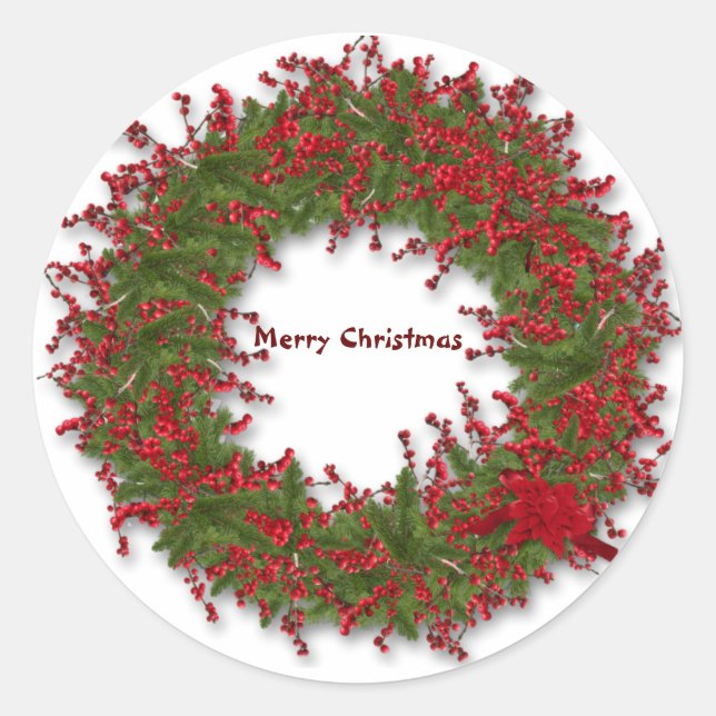 Holly Wreath Runder Aufkleber (Vorderseite)