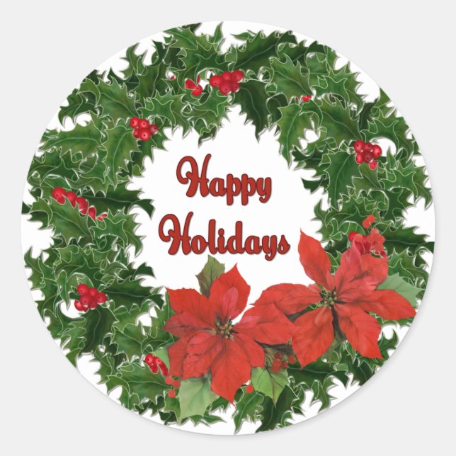 Holly Wreath Traditionen Runder Aufkleber (Vorderseite)