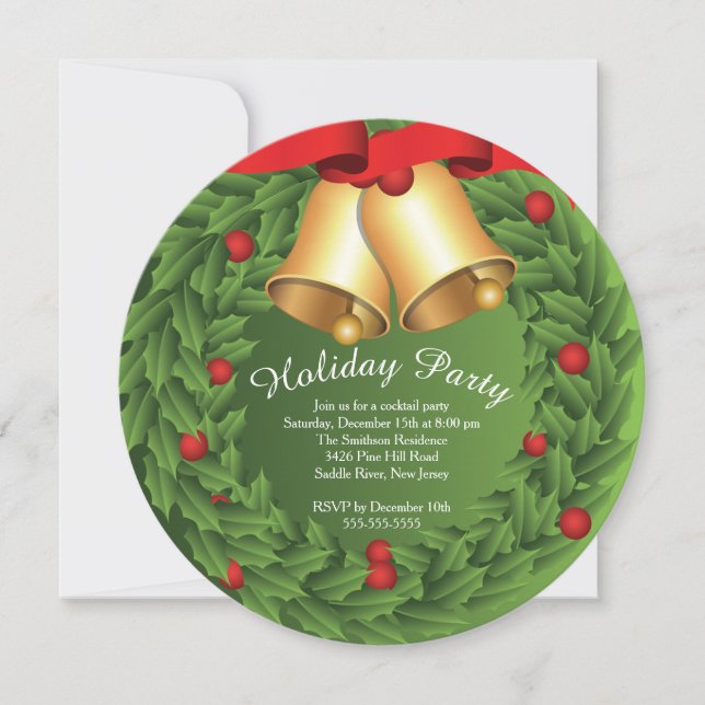 Holly Wreath Weihnachtsfeier Einladung (Vorderseite)