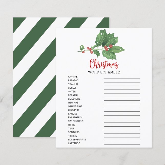 Holly Wreath Word Scramble Game Card (Vorne/Hinten)