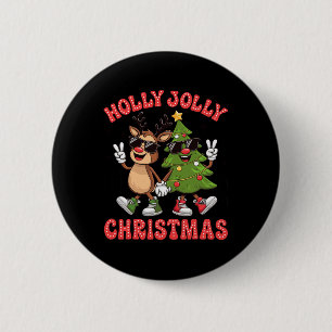 Holly Xmas Jolly Funny Christmas Tree Niedlich Rei Button