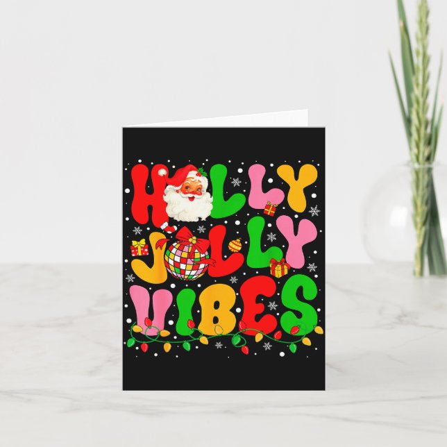 Holly Xmas Jolly Vibes Santa Christmas Lights Disc Karte (Vorderseite)