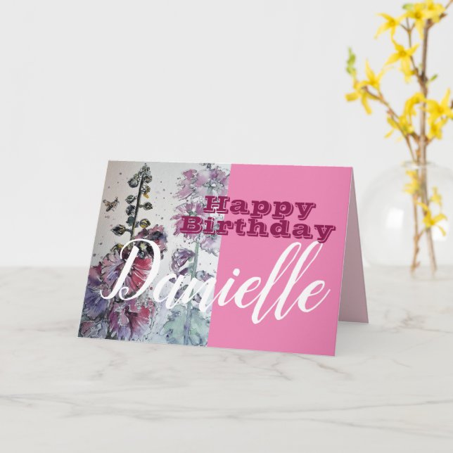 Hollyhock Blume Happy Birthday Womans Name Card Karte (Gelbe Blume)