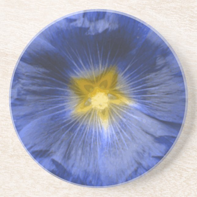 Hollyhock Flower Bleu Beaux Dessous de verre (Devant)