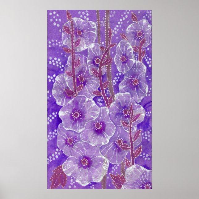 Hollyhock Mallow Malva Purpe Violet Blume Floral Poster (Vorne)