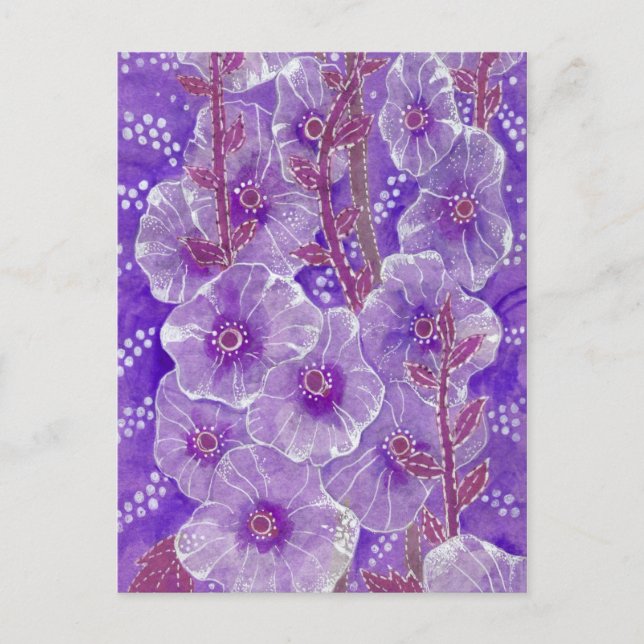 Hollyhock Mallow Malva Purpe Violet Blume Floral Postkarte (Vorderseite)