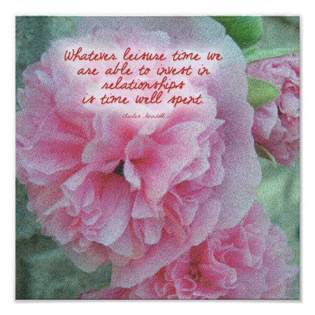 Hollyhock Pink Blume Zitat Fotodruck (Vorne)