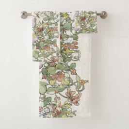 Hollyhock-u. Geißblatt-Blumen-Bad-Tuch-Set Badhandtuch Set