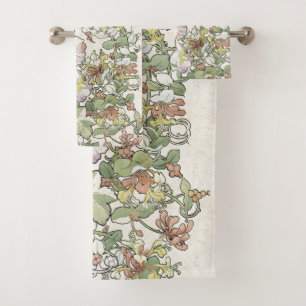 Hollyhock-u. Geißblatt-Blumen-Bad-Tuch-Set Badhandtuch Set
