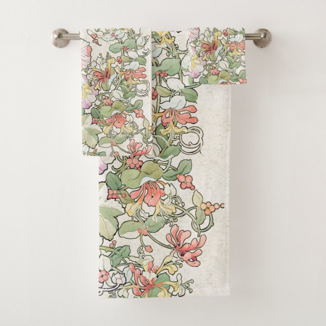 Hollyhock-u. Geißblatt-Blumen-Bad-Tuch-Set Badhandtuch Set (Insitu)