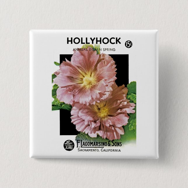 Hollyhock Vintag Seed Packet Button (Vorderseite)