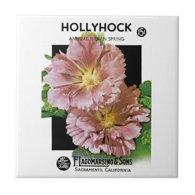 Hollyhock Vintag Seed Packet Fliese (Vorderseite)