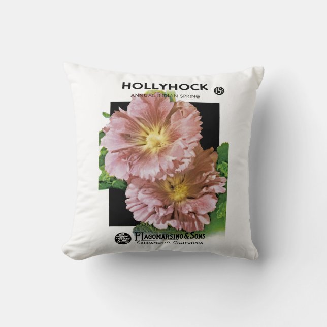 Hollyhock Vintag Seed Packet Kissen (Vorderseite)