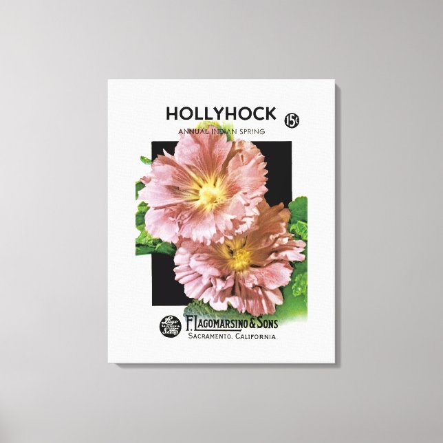 Hollyhock Vintag Seed Packet Leinwanddruck (Vorderseite)