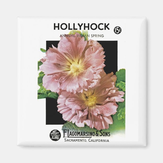 Hollyhock Vintag Seed Packet Magnet (Vorne)