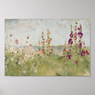 Hollyhocks am Meer Poster