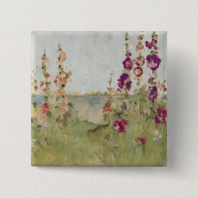 Hollyhocks durch das Meer Button (Vorderseite)