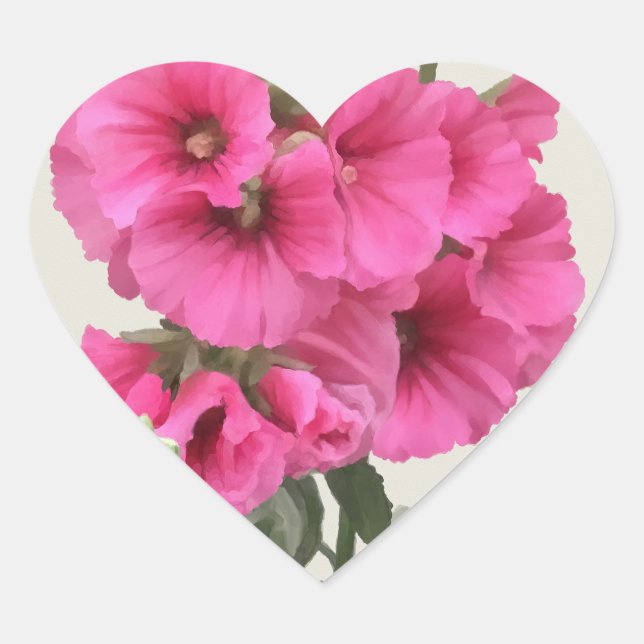 Hollyhocks Herz-Aufkleber (Vorderseite)