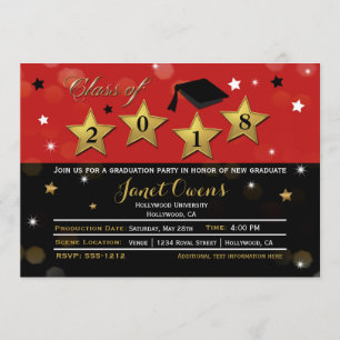 HOLLYWOOD ABSCHLUSS Graduate Red Gold Einladung