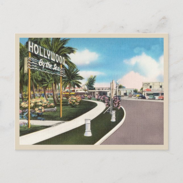 Hollywood am Meer Vintag Florida Postkarte (Vorderseite)