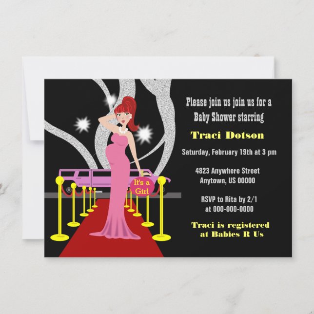 Hollywood Baby Dusche Invite Girl Einladung (Vorderseite)