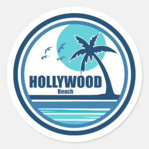 Hollywood Beach Florida Palm Tree Birds Runder Aufkleber