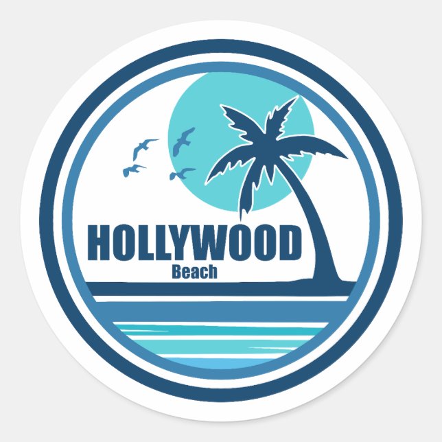 Hollywood Beach Florida Palm Tree Birds Runder Aufkleber (Vorderseite)