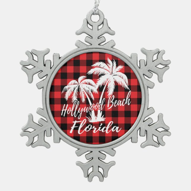 Hollywood Beach Florida Palm Trees Schneeflocken Zinn-Ornament (Vorderseite)