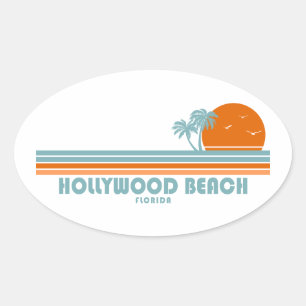 Hollywood Beach Florida Sun Palm Trees Ovaler Aufkleber
