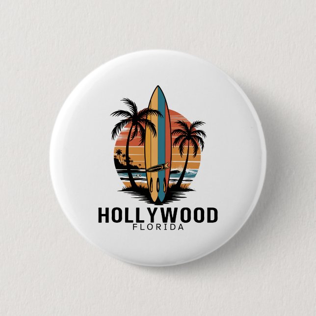 Hollywood Beach Florida Surfen Surfer  Button (Vorderseite)