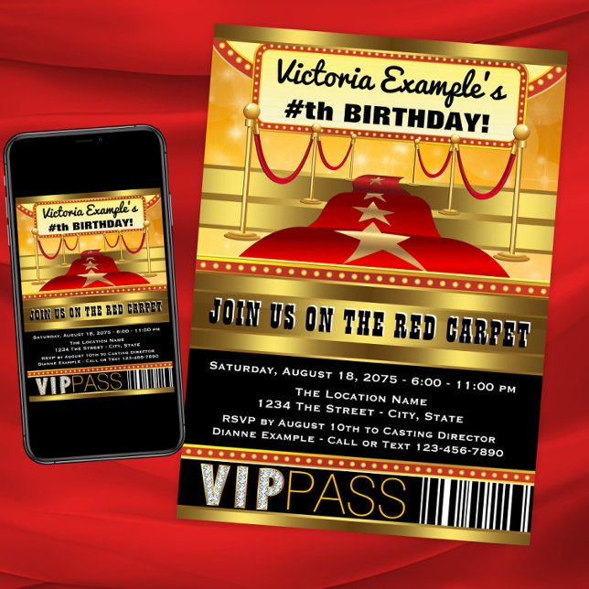 Hollywood Birthday Party Einladungen (Hollywood red carpet party and event invitation. Instant download and print files available.)