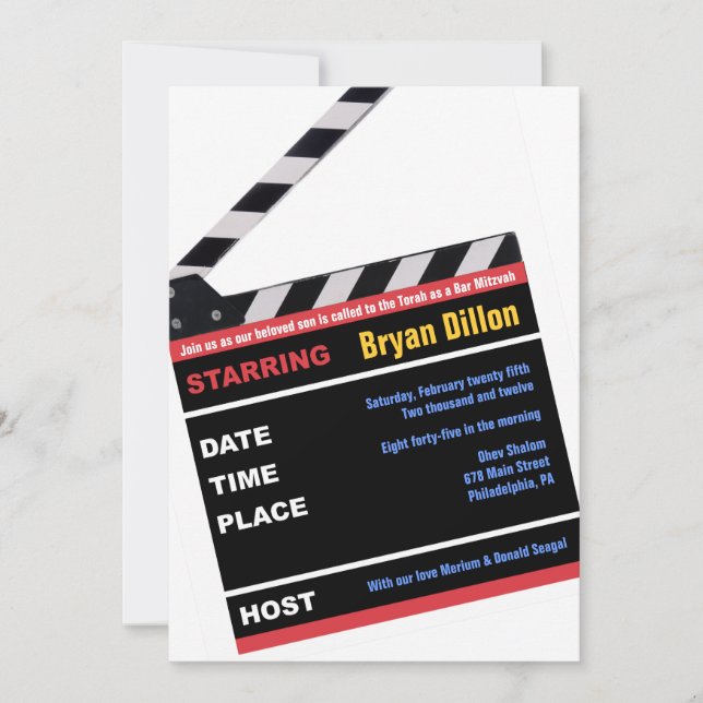 HOLLYWOOD BROADWAY MOVIES Bar Bar Mitzvah Einladun Einladung (Vorderseite)
