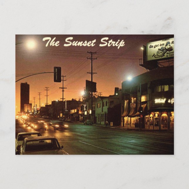 Hollywood CA Sunset Strip Retro Vintag Postkarte (Vorderseite)