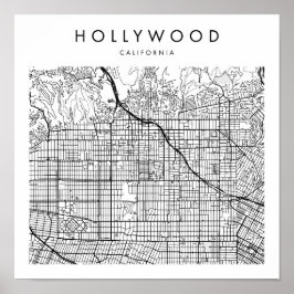 Hollywood California Minima Modern Street Map Poster