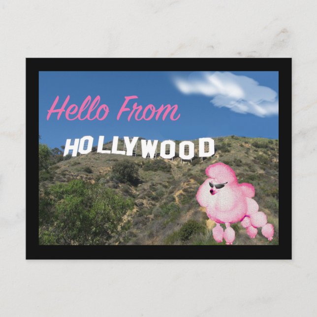 Hollywood California Retro Pink Poodle Postcard Postkarte (Vorderseite)