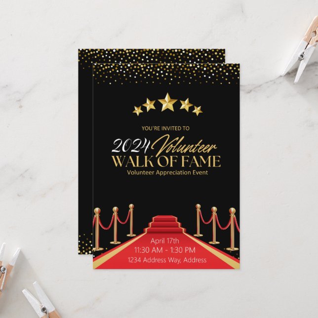 Hollywood Fame Red Carpet Einladung (Vorderseite/Rückseite Beispiel)