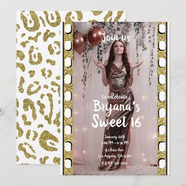 Hollywood Film White Cheetah Sweet 16 Foto Einladung (Vorne/Hinten)