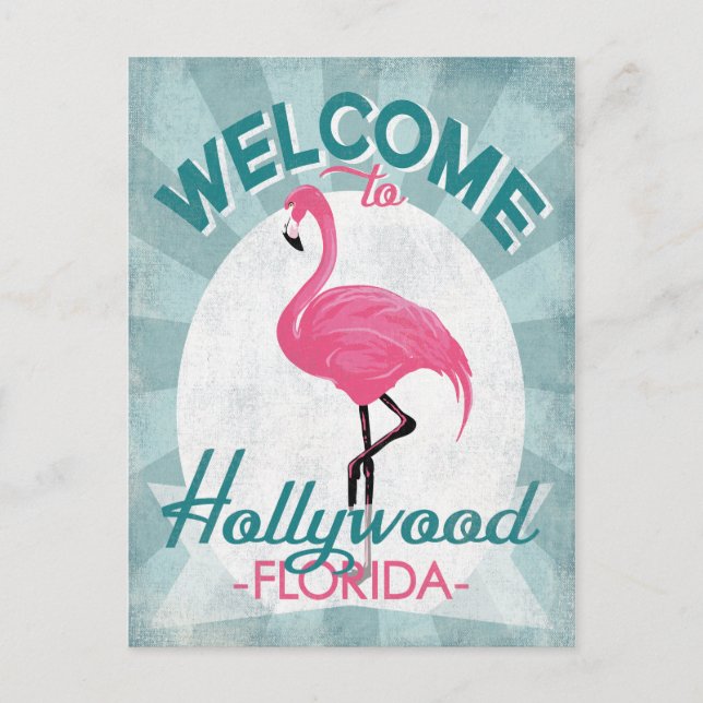 Hollywood Florida Pink Flamingo Retro Postkarte (Vorderseite)