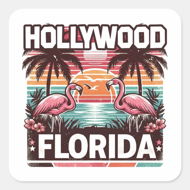 Hollywood Florida Quadratischer Aufkleber (Vorderseite)