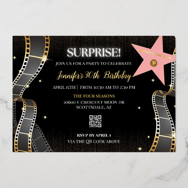 Hollywood Glam Birthday Party Einladung (Vorderseite)
