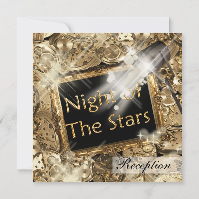 Hollywood Hochzeitsempfang Gold Schwarz Einladung (Vorderseite)