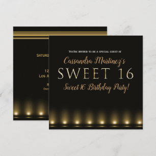 Hollywood Lights Gold Typografie Sweet 16 Party Einladung