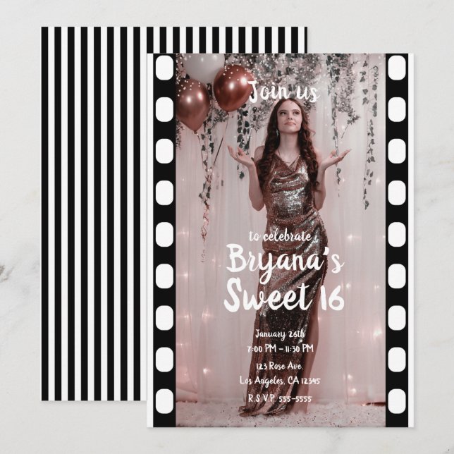 Hollywood Movie Film Fotografy Sweet 16 Einladung (Vorne/Hinten)