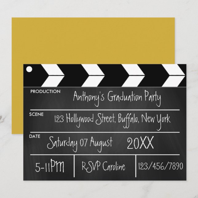 Hollywood Movie Graduation Party Chalkboard Invit Einladung (Vorne/Hinten)