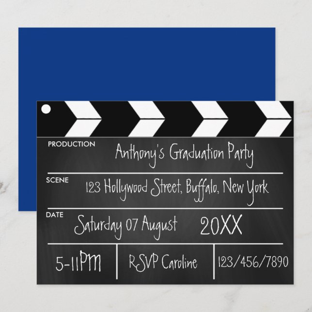 Hollywood Movie Graduation Party Chalkboard Invit Einladung (Vorne/Hinten)