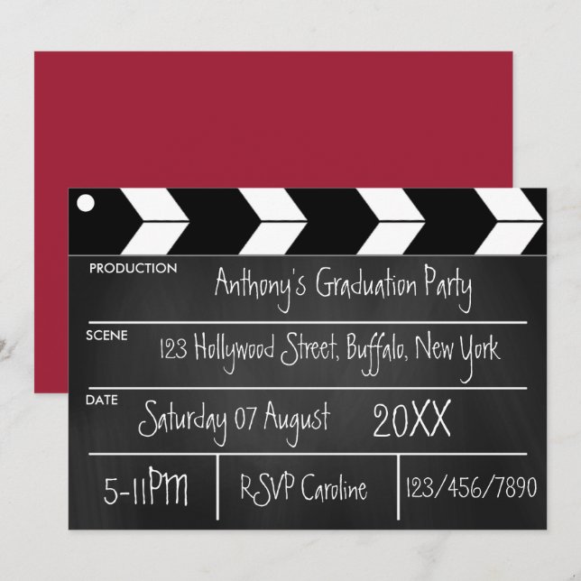 Hollywood Movie Graduation Party Chalkboard Invit Einladung (Vorne/Hinten)