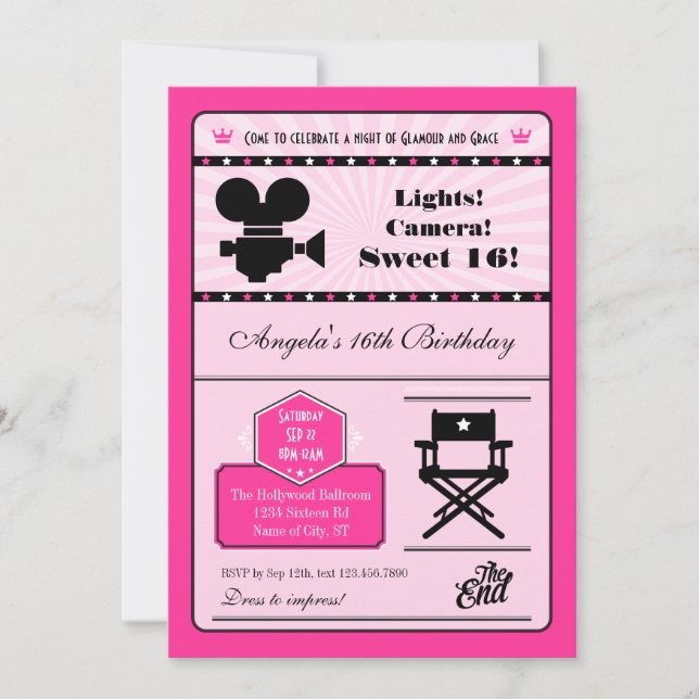 Hollywood Movie Sweet 16 Einladung (Vorderseite)