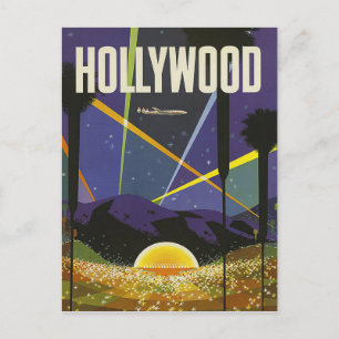 Hollywood, Nachtlichter, Vintag Postkarte